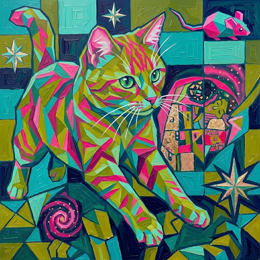 Zbliżenie na detale pop-art - Kot Geometria Duszy